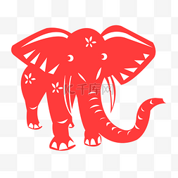 动物卡通剪纸图片_手绘大象剪纸插画