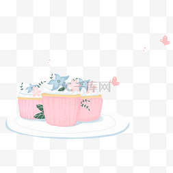 蝴蝶装饰手绘图片_纸杯甜点蛋糕手绘插画