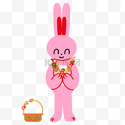 粉色的彩蛋图片_双手捧着彩蛋的兔子