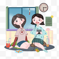女孩生活插画图片_手绘玩游戏宅生活插画