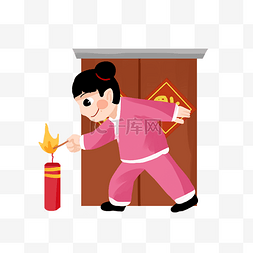 春节放鞭炮插画图片_卡通手绘迎新年放鞭炮插画