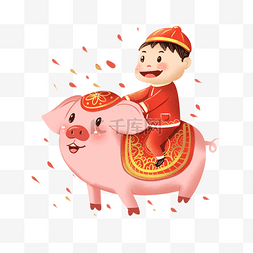 猪年舞狮图片_2019年猪年春节插画系列