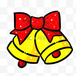 小铃铛圣诞元素图片_圣诞节装饰金色小铃铛红色蝴蝶结