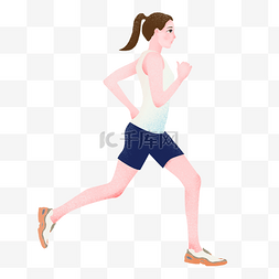蜡笔风插画图片_手绘蜡笔风运动健身跑步女生