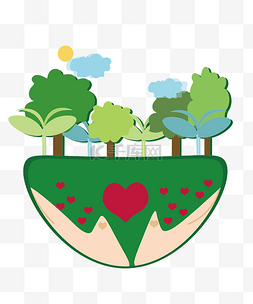 绿色植物爱心图片_手绘爱护树木公益