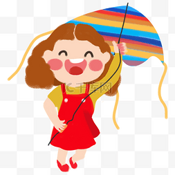 小女孩放风筝卡通图片_春天Q版穿红色裙子放风筝的小女