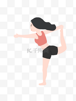 手绘运动健身瑜伽图片_手绘卡通认真运动健身的瑜伽美女
