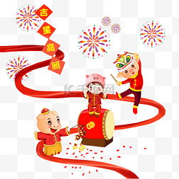 卡通灯笼春节插画新年小猪