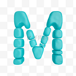 青色小清新图片_C4D柔体泡沫立体字母M元素