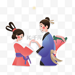 牛郎织女七夕会图片_七夕情人节手绘牛郎织女插画