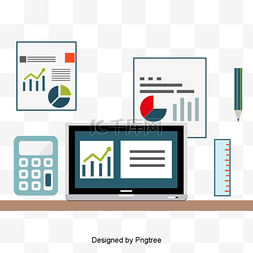 小清新桌面素材图片_手绘矢量平面风数据分析桌面