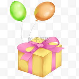 绑着礼物的气球图片_黄色的化妆品礼盒插画