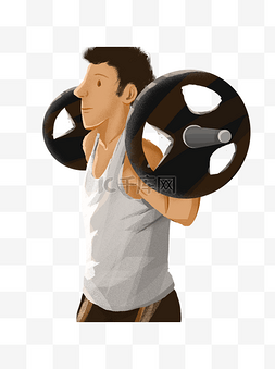 举重的人图片_彩绘健身的男人插画元素