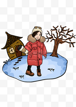 手绘小房子免费图片_冬季里穿着保暖的小孩子
