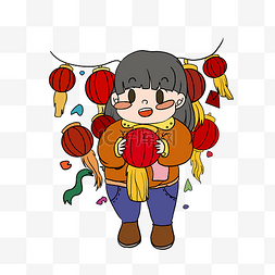 2019家人图片_新年小女孩买年货手绘插画