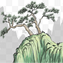 中国风山水画国画水墨松树