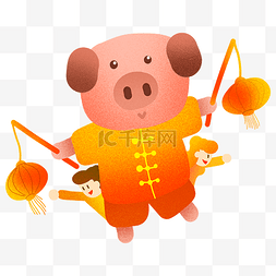 猪年2019小猪灯笼插画