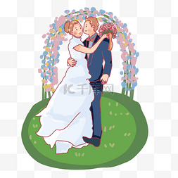 穿婚纱的新娘新郎办草坪婚礼