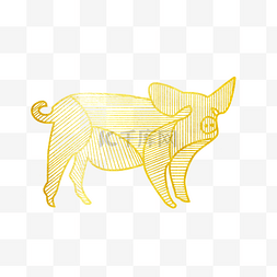 金猪中国风图片_新年金色线条小猪