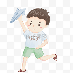 快乐1图片_可爱插画风玩纸飞机的可爱小男孩