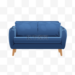 蓝色双人沙发插画图片_手绘蓝色双人沙发插画