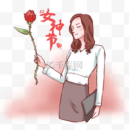 彩色8图片_卡通手绘女神节拿鲜花的美丽女士