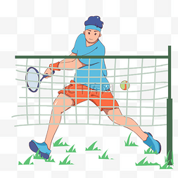 网球运动插画图片_健身男士打网球插画