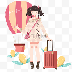 红色旅游人物图片_旅游人物和热气球手绘插画