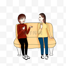 蓝朋友女朋友图片_朋友同事家人沙发聚会聊天手绘卡