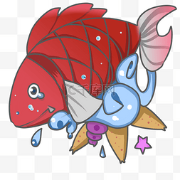手绘水生动物红鲤鱼插画