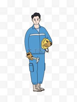 安全帽的工人图片_蓝衣服黄帽子的工人插画PNG图片