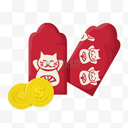 小猪红包和铜钱插画