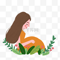 手绘的红色小花图片_母婴怀孕的妈妈插画