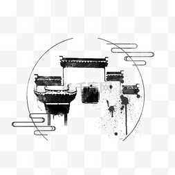 黑色的房顶图片_水墨古建筑插图