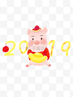 2019年猪年手绘插画喜庆红色可商