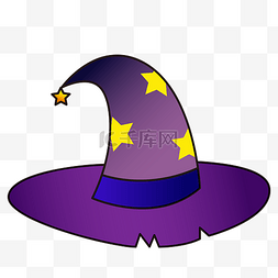 卡通黄色星星图片_卡通紫色的女巫魔法帽