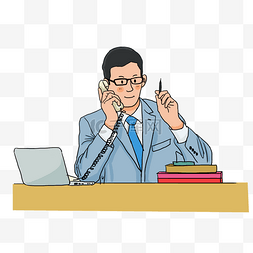 周工作报告图片_商务打电话工作的男白领插画