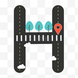 q英文图片_英文字母H型黑色黄底马路斑马线