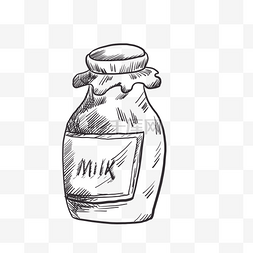 手绘线稿可爱图片_黑白线稿牛奶瓶手绘素材