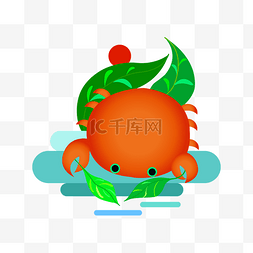 螃蟹暖色系卡通手绘风格螃蟹戏水