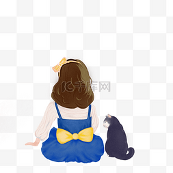小女孩和猫咪免抠图