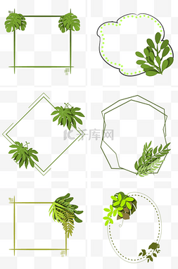 小叶子组合图片_平涂绿色植物