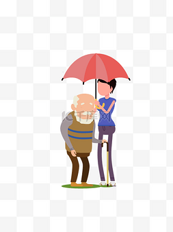 撑伞的人背影图片_矢量为爸爸撑伞的女生人物插画设