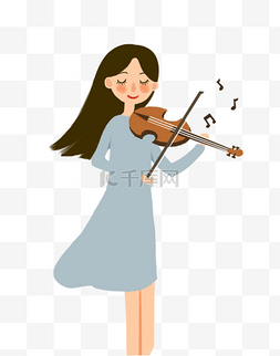 卡通小演奏图片_演奏小提琴的女孩插画