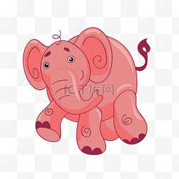 卡通奔跑的粉色大象矢量素材