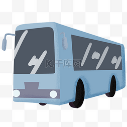 公交车蓝色图片_蓝色卡通公交车插画