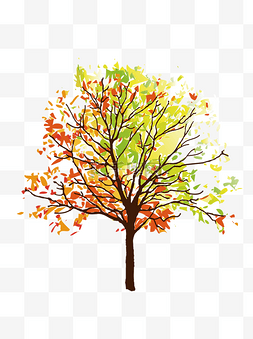 五彩缤纷叶子的树木元素