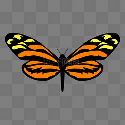 手绘黑色翅膀图片_橙色手绘卡通漂亮蝴蝶PSD免抠图
