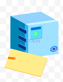 保险柜图片_2.5D蓝色保险柜插画