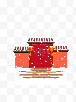 雪景图图片_卡通手绘中国风雪景立冬矢量图